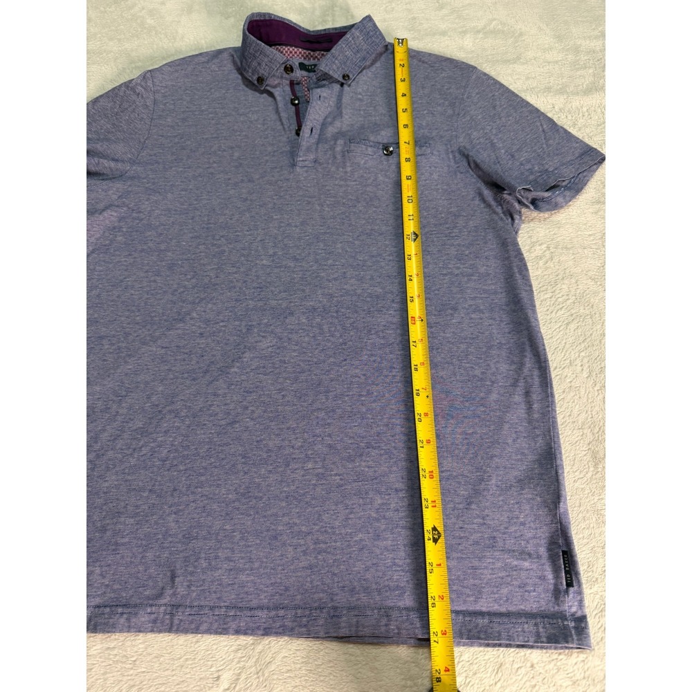 Ted Baker Mens Blue Micro Stripe Polo Shirt Short Sleeve Purple Trim Size 4 L - Picture 6 of 10